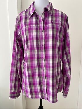 COLUMBIA Meadowgate Plaid Long Sleeve Button Front Shirt Omni-Shade Sun Protect
